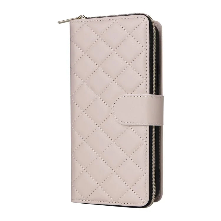 For Samsung Galaxy S21 FE 5G Case Rhombus PU Leather Wallet Zipper Phone Cover