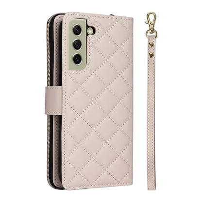 For Samsung Galaxy S21 FE 5G Case Rhombus PU Leather Wallet Zipper Phone Cover