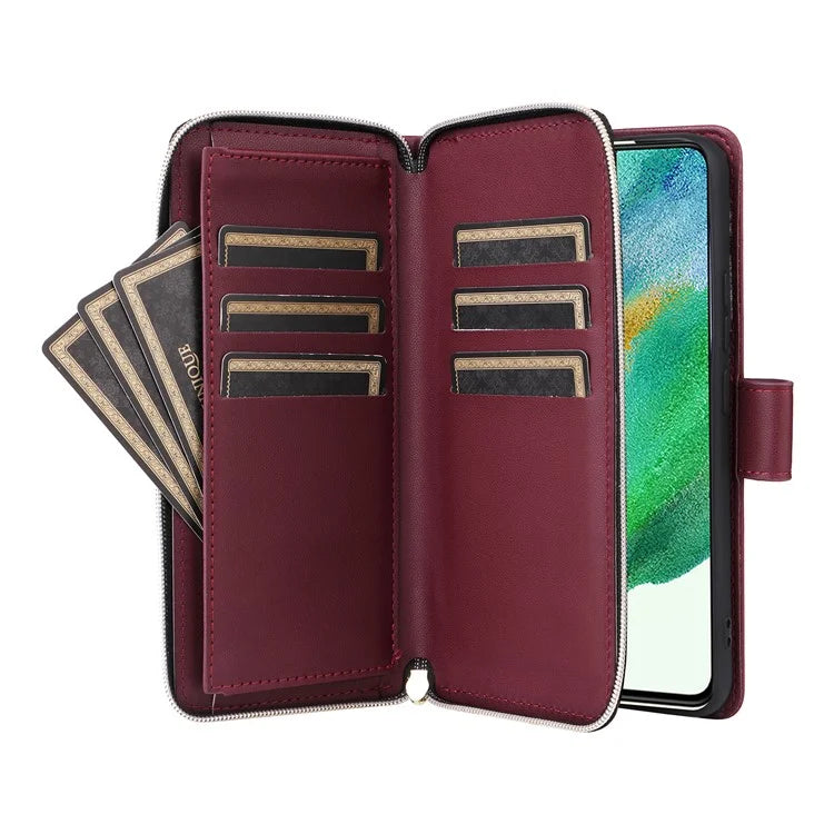 For Samsung Galaxy S21 FE 5G Case Rhombus PU Leather Wallet Zipper Phone Cover