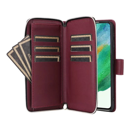 For Samsung Galaxy S21 FE 5G Case Rhombus PU Leather Wallet Zipper Phone Cover