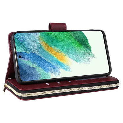 For Samsung Galaxy S21 FE 5G Case Rhombus PU Leather Wallet Zipper Phone Cover