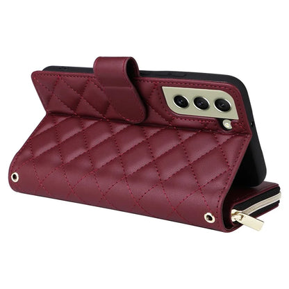 For Samsung Galaxy S21 FE 5G Case Rhombus PU Leather Wallet Zipper Phone Cover