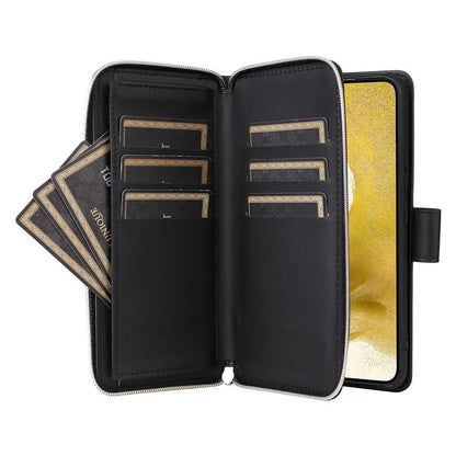 For Samsung Galaxy S22+ 5G Case Rhombus Zipper Pocket Leather Phone Cover with Straps