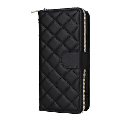 For Samsung Galaxy S22+ 5G Case Rhombus Zipper Pocket Leather Phone Cover with Straps