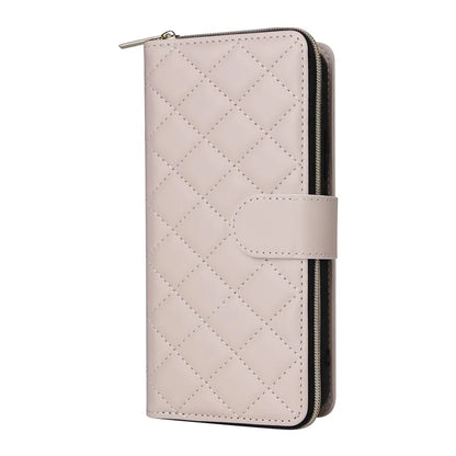 For Samsung Galaxy S22+ 5G Case Rhombus Zipper Pocket Leather Phone Cover with Straps