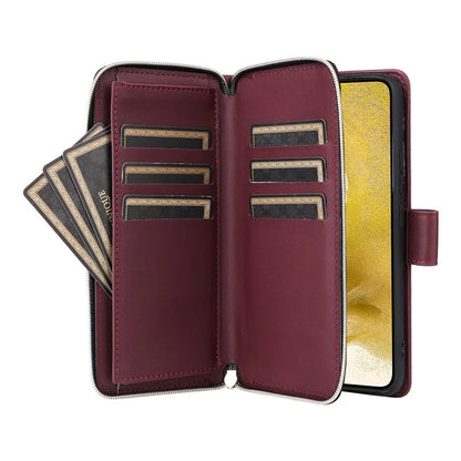 For Samsung Galaxy S22+ 5G Case Rhombus Zipper Pocket Leather Phone Cover with Straps