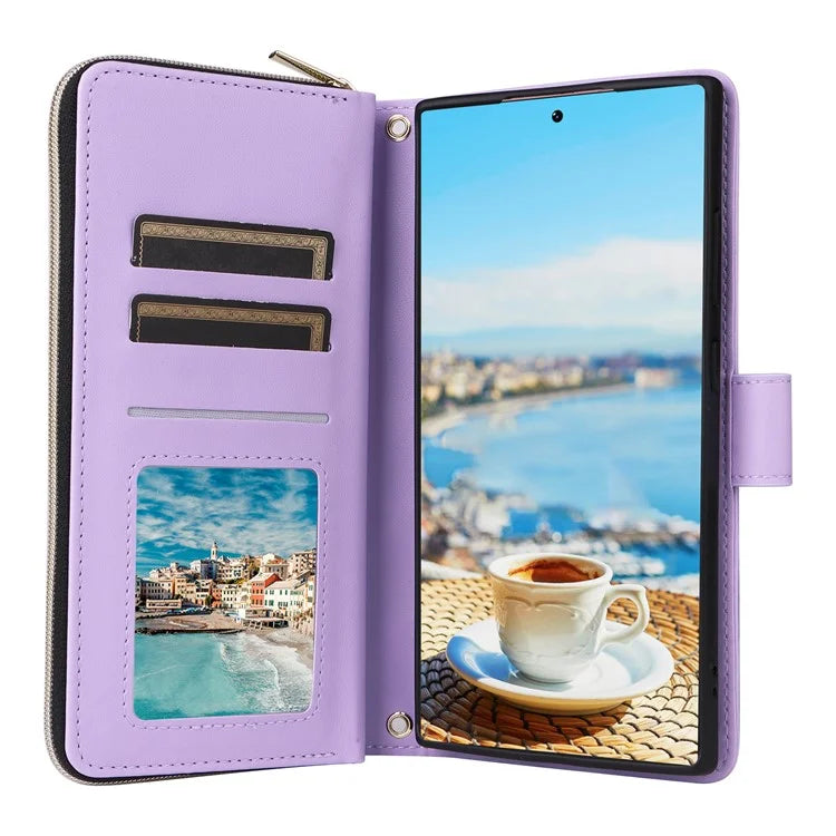 For Samsung Galaxy S22 Ultra 5G Case Rhombus Grid Leather Phone Cover with Zipper Pocket