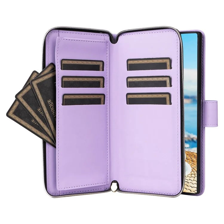 For Samsung Galaxy S22 Ultra 5G Case Rhombus Grid Leather Phone Cover with Zipper Pocket