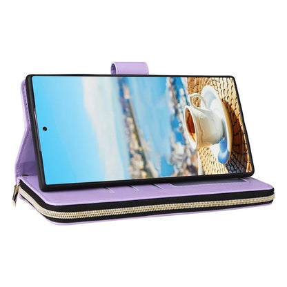 For Samsung Galaxy S22 Ultra 5G Case Rhombus Grid Leather Phone Cover with Zipper Pocket