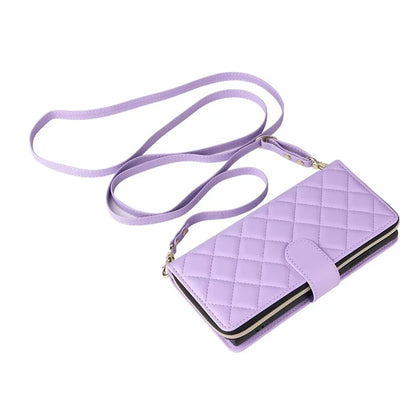 For Samsung Galaxy S22 Ultra 5G Case Rhombus Grid Leather Phone Cover with Zipper Pocket