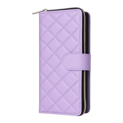 For Samsung Galaxy S22 Ultra 5G Case Rhombus Grid Leather Phone Cover with Zipper Pocket