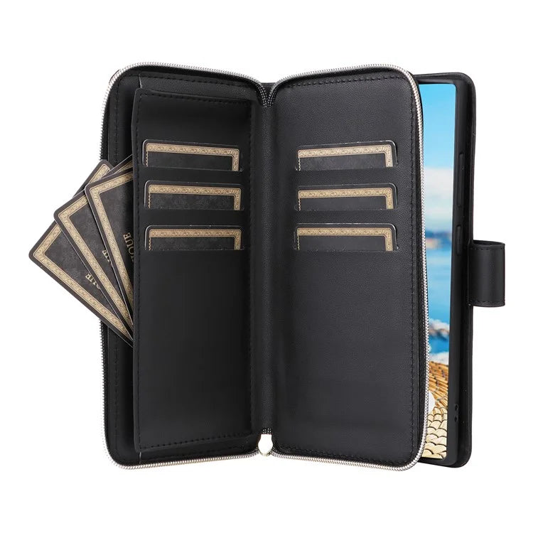 For Samsung Galaxy S22 Ultra 5G Case Rhombus Grid Leather Phone Cover with Zipper Pocket