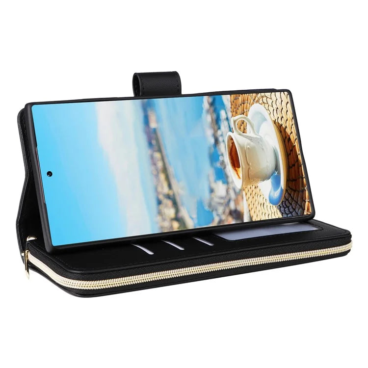 For Samsung Galaxy S22 Ultra 5G Case Rhombus Grid Leather Phone Cover with Zipper Pocket
