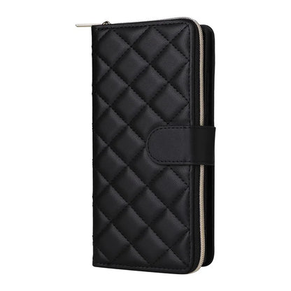 For Samsung Galaxy S22 Ultra 5G Case Rhombus Grid Leather Phone Cover with Zipper Pocket