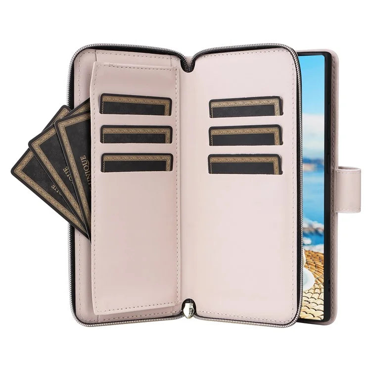 For Samsung Galaxy S22 Ultra 5G Case Rhombus Grid Leather Phone Cover with Zipper Pocket