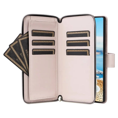 For Samsung Galaxy S22 Ultra 5G Case Rhombus Grid Leather Phone Cover with Zipper Pocket