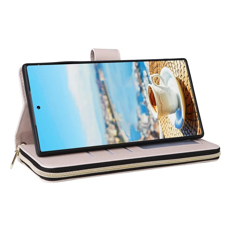 For Samsung Galaxy S22 Ultra 5G Case Rhombus Grid Leather Phone Cover with Zipper Pocket