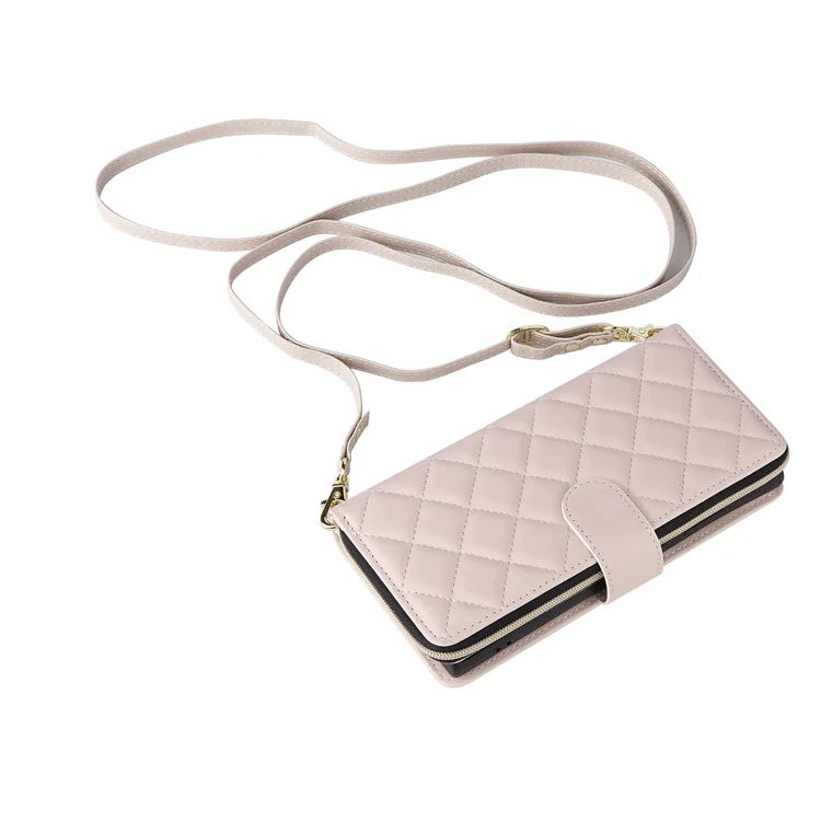 For Samsung Galaxy S22 Ultra 5G Case Rhombus Grid Leather Phone Cover with Zipper Pocket