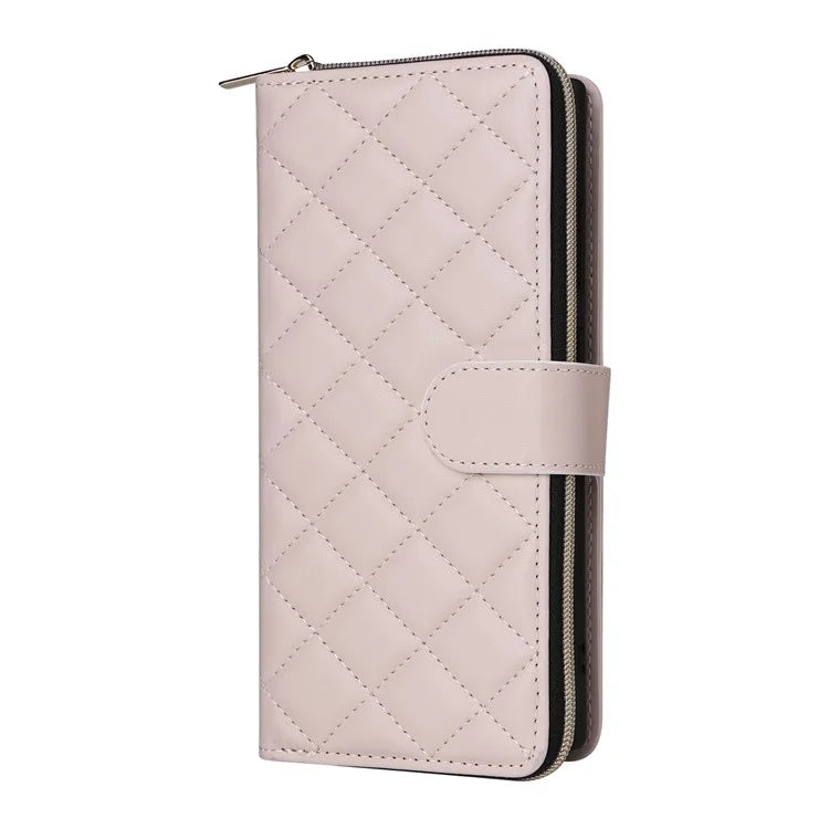 For Samsung Galaxy S22 Ultra 5G Case Rhombus Grid Leather Phone Cover with Zipper Pocket
