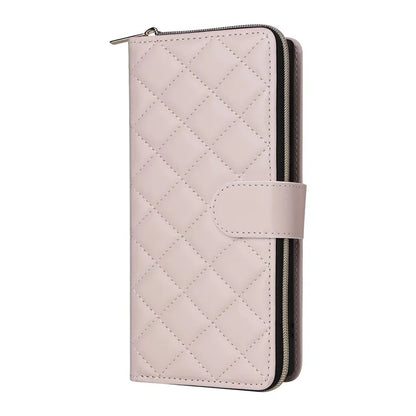 For Samsung Galaxy S22 Ultra 5G Case Rhombus Grid Leather Phone Cover with Zipper Pocket