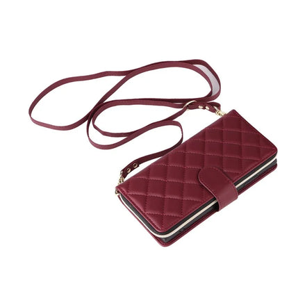 For Samsung Galaxy S22 Ultra 5G Case Rhombus Grid Leather Phone Cover with Zipper Pocket