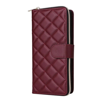 For Samsung Galaxy S22 Ultra 5G Case Rhombus Grid Leather Phone Cover with Zipper Pocket