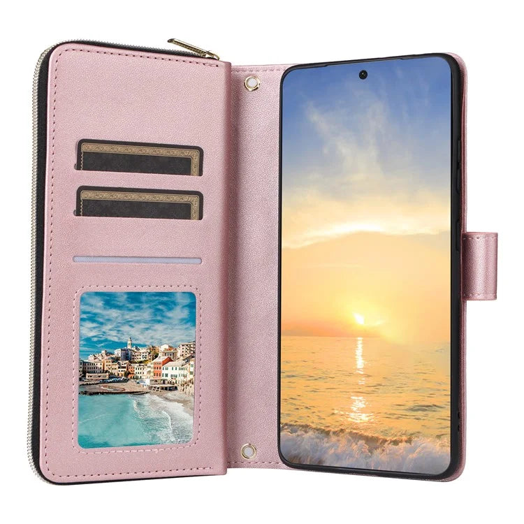 For Samsung Galaxy S21 Ultra 5G Case with Shoulder Strap Rhombus Zipper Leather Phone Cover