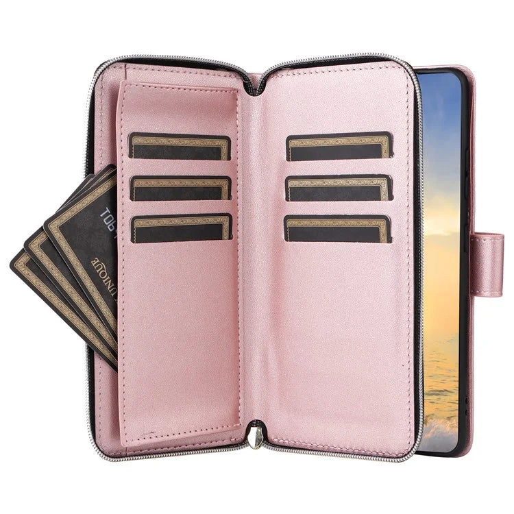 For Samsung Galaxy S21 Ultra 5G Case with Shoulder Strap Rhombus Zipper Leather Phone Cover