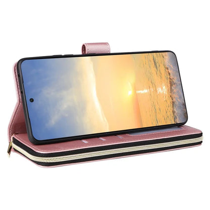 For Samsung Galaxy S21 Ultra 5G Case with Shoulder Strap Rhombus Zipper Leather Phone Cover
