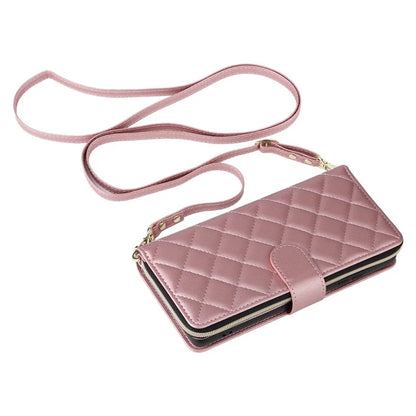For Samsung Galaxy S21 Ultra 5G Case with Shoulder Strap Rhombus Zipper Leather Phone Cover