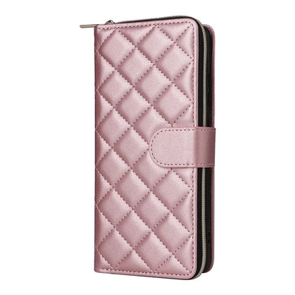 For Samsung Galaxy S21 Ultra 5G Case with Shoulder Strap Rhombus Zipper Leather Phone Cover