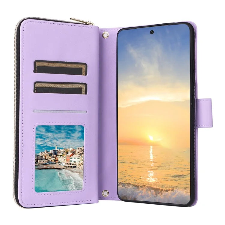 For Samsung Galaxy S21 Ultra 5G Case with Shoulder Strap Rhombus Zipper Leather Phone Cover