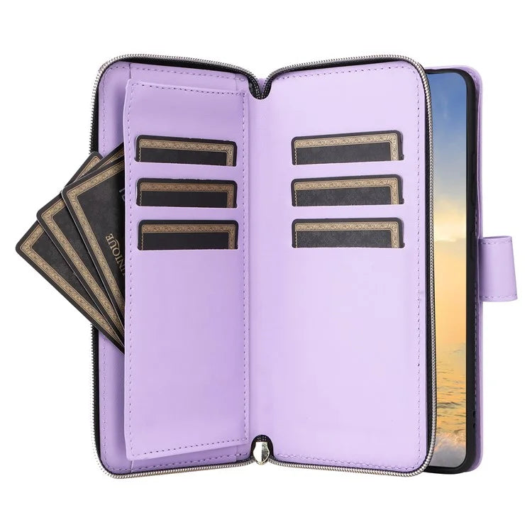 For Samsung Galaxy S21 Ultra 5G Case with Shoulder Strap Rhombus Zipper Leather Phone Cover