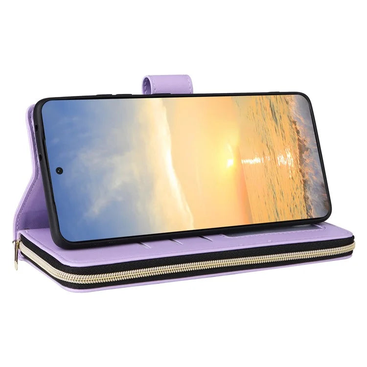 For Samsung Galaxy S21 Ultra 5G Case with Shoulder Strap Rhombus Zipper Leather Phone Cover