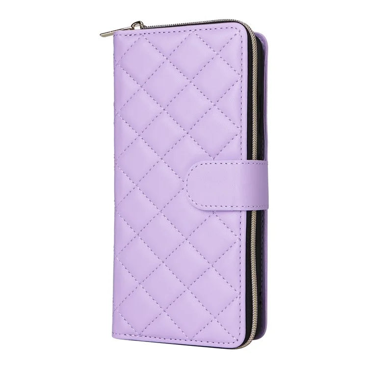 For Samsung Galaxy S21 Ultra 5G Case with Shoulder Strap Rhombus Zipper Leather Phone Cover