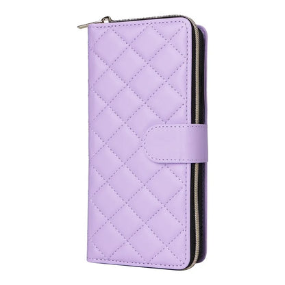 For Samsung Galaxy S21 Ultra 5G Case with Shoulder Strap Rhombus Zipper Leather Phone Cover