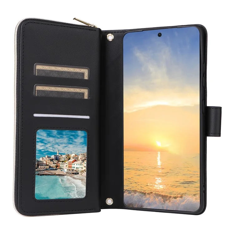 For Samsung Galaxy S21 Ultra 5G Case with Shoulder Strap Rhombus Zipper Leather Phone Cover