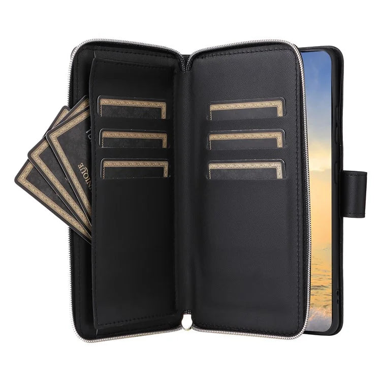 For Samsung Galaxy S21 Ultra 5G Case with Shoulder Strap Rhombus Zipper Leather Phone Cover