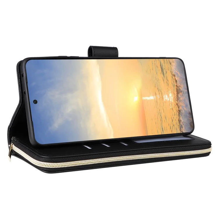 For Samsung Galaxy S21 Ultra 5G Case with Shoulder Strap Rhombus Zipper Leather Phone Cover