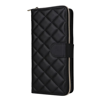 For Samsung Galaxy S21 Ultra 5G Case with Shoulder Strap Rhombus Zipper Leather Phone Cover
