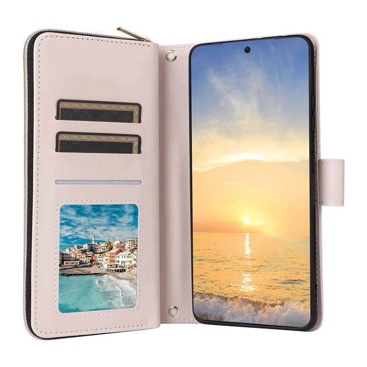 For Samsung Galaxy S21 Ultra 5G Case with Shoulder Strap Rhombus Zipper Leather Phone Cover