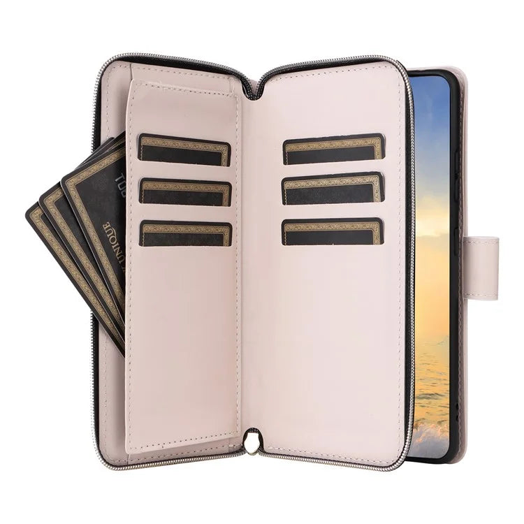 For Samsung Galaxy S21 Ultra 5G Case with Shoulder Strap Rhombus Zipper Leather Phone Cover