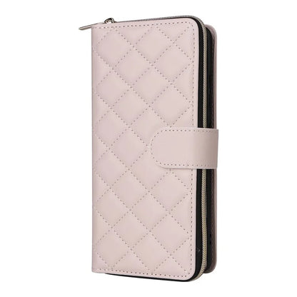For Samsung Galaxy S21 Ultra 5G Case with Shoulder Strap Rhombus Zipper Leather Phone Cover