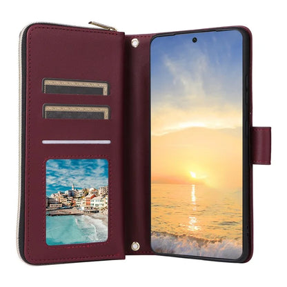 For Samsung Galaxy S21 Ultra 5G Case with Shoulder Strap Rhombus Zipper Leather Phone Cover