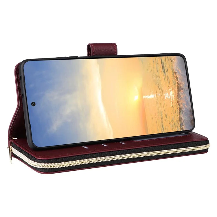 For Samsung Galaxy S21 Ultra 5G Case with Shoulder Strap Rhombus Zipper Leather Phone Cover