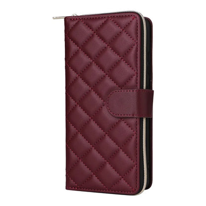 For Samsung Galaxy S21 Ultra 5G Case with Shoulder Strap Rhombus Zipper Leather Phone Cover
