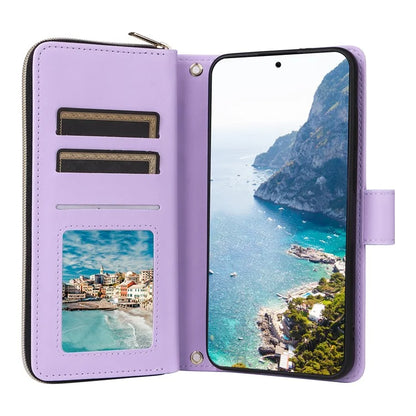 For Samsung Galaxy S24 Phone Case Leather Flip Cover with Rhombus Zipper Pocket