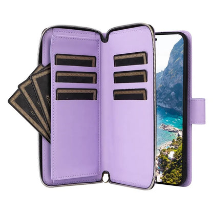 For Samsung Galaxy S24 Phone Case Leather Flip Cover with Rhombus Zipper Pocket