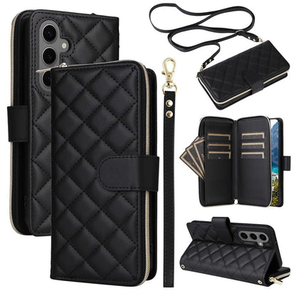 For Samsung Galaxy S24 Phone Case Leather Flip Cover with Rhombus Zipper Pocket