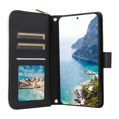 For Samsung Galaxy S24 Phone Case Leather Flip Cover with Rhombus Zipper Pocket